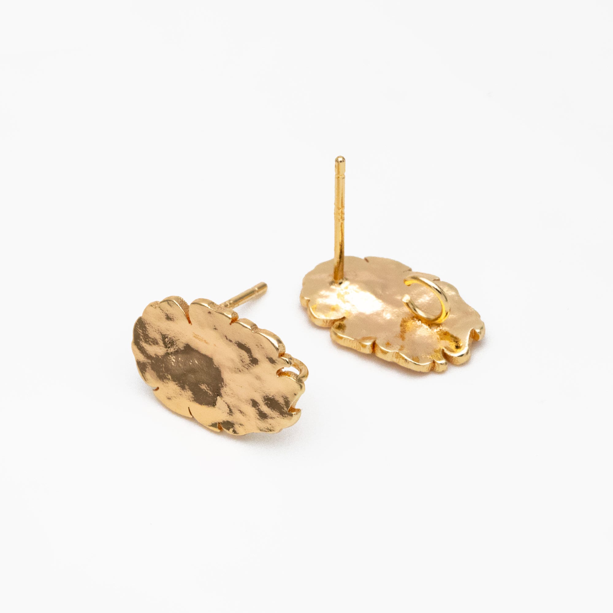 10pcs Gold Oval Disc Earring with Loop 14x9mm, Rustic Geometric Stud Earring Components (GB-4154)